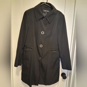 Anne Klein Black Trench Coat with Snao Button Accents Size Large